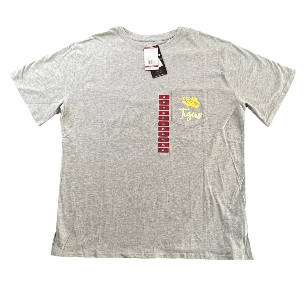 NWT Captivating LSU Tigers Women's XL Gray Pocket T-Shirt Tailgate Graphic